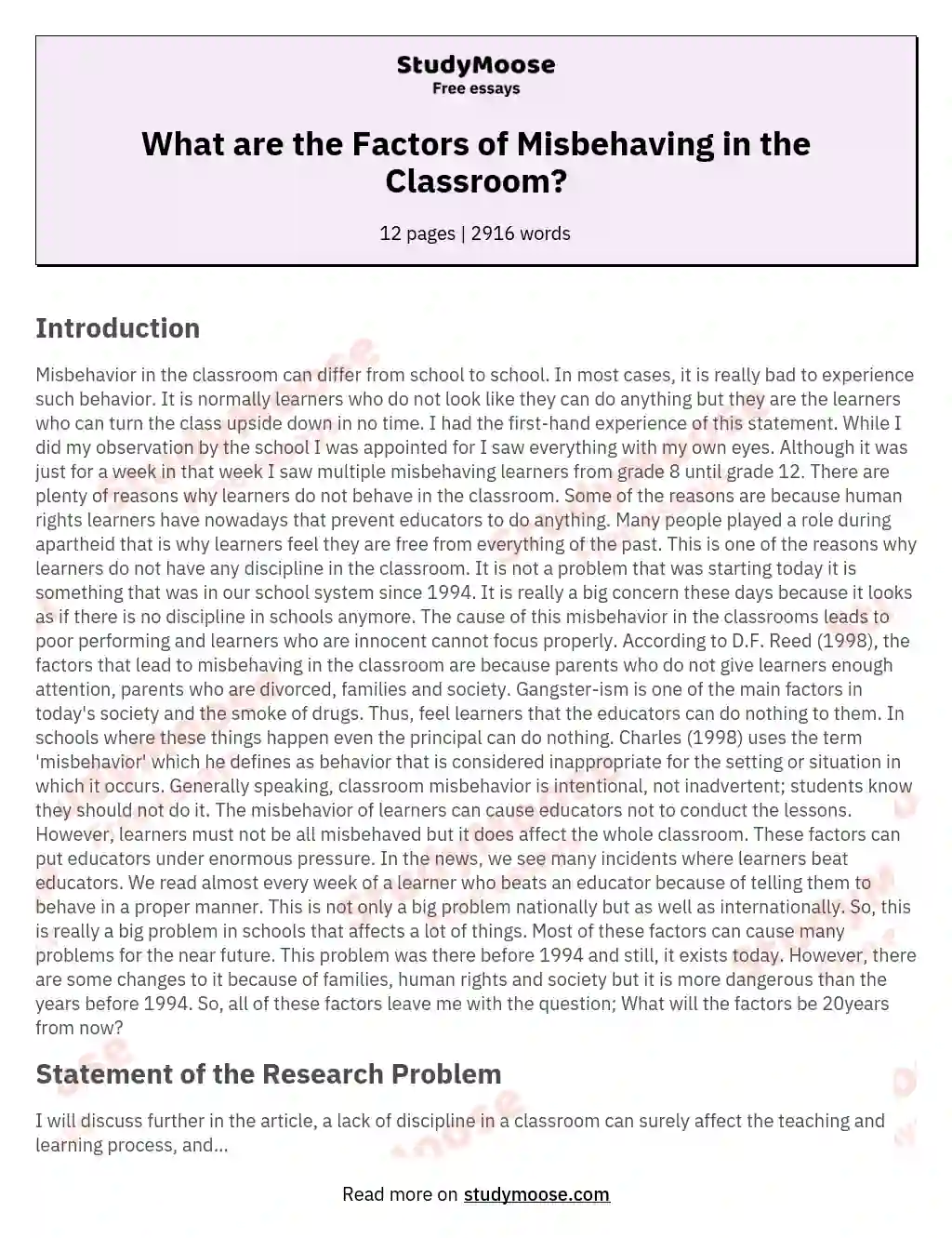 What are the Factors of Misbehaving in the Classroom? essay