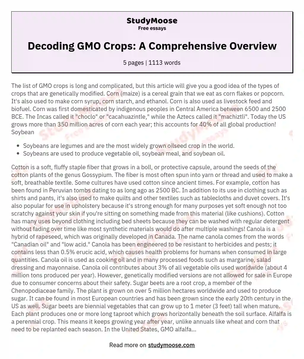 Decoding GMO Crops: A Comprehensive Overview essay