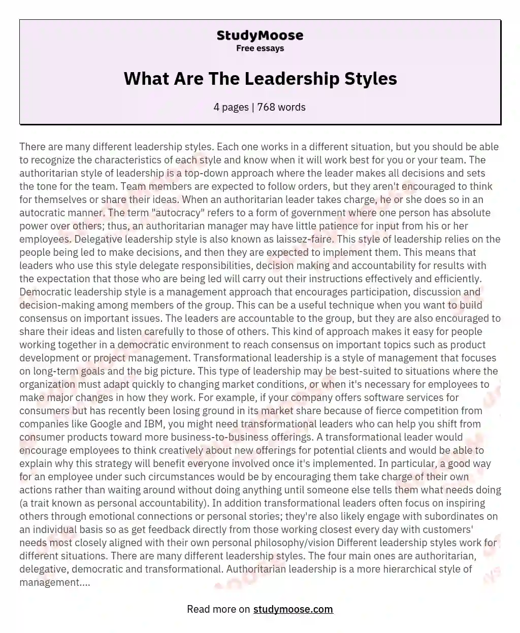 What Are The Leadership Styles essay
