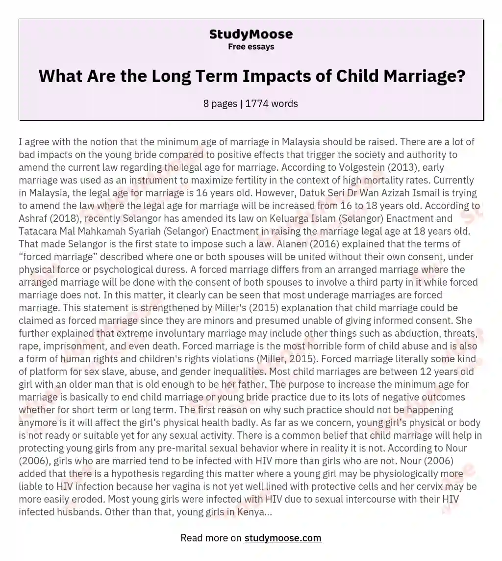 What Are the Long Term Impacts of Child Marriage? essay