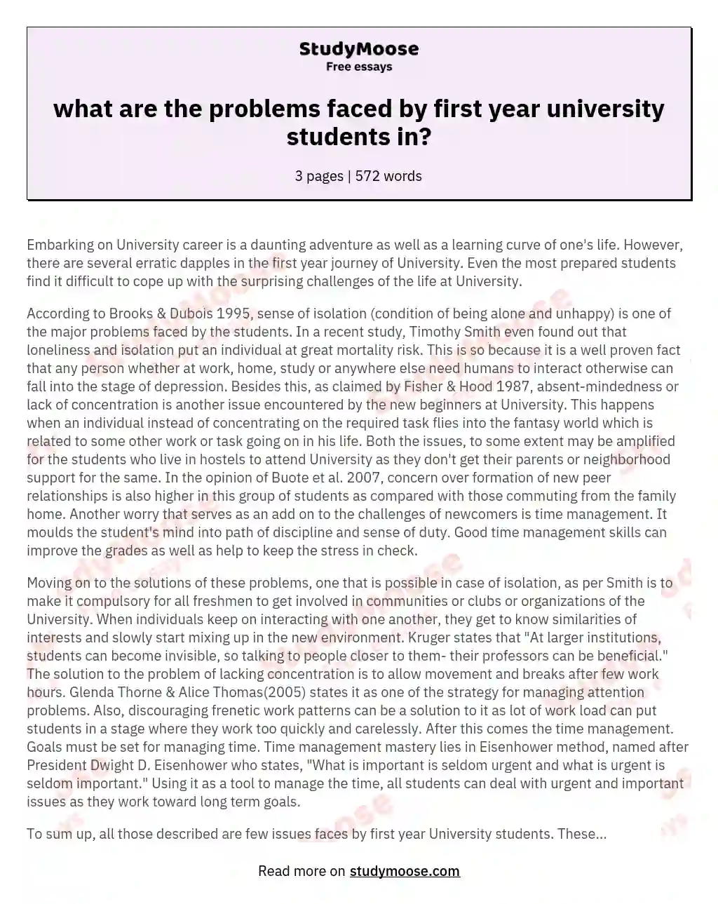 what are the problems faced by first year university students in?