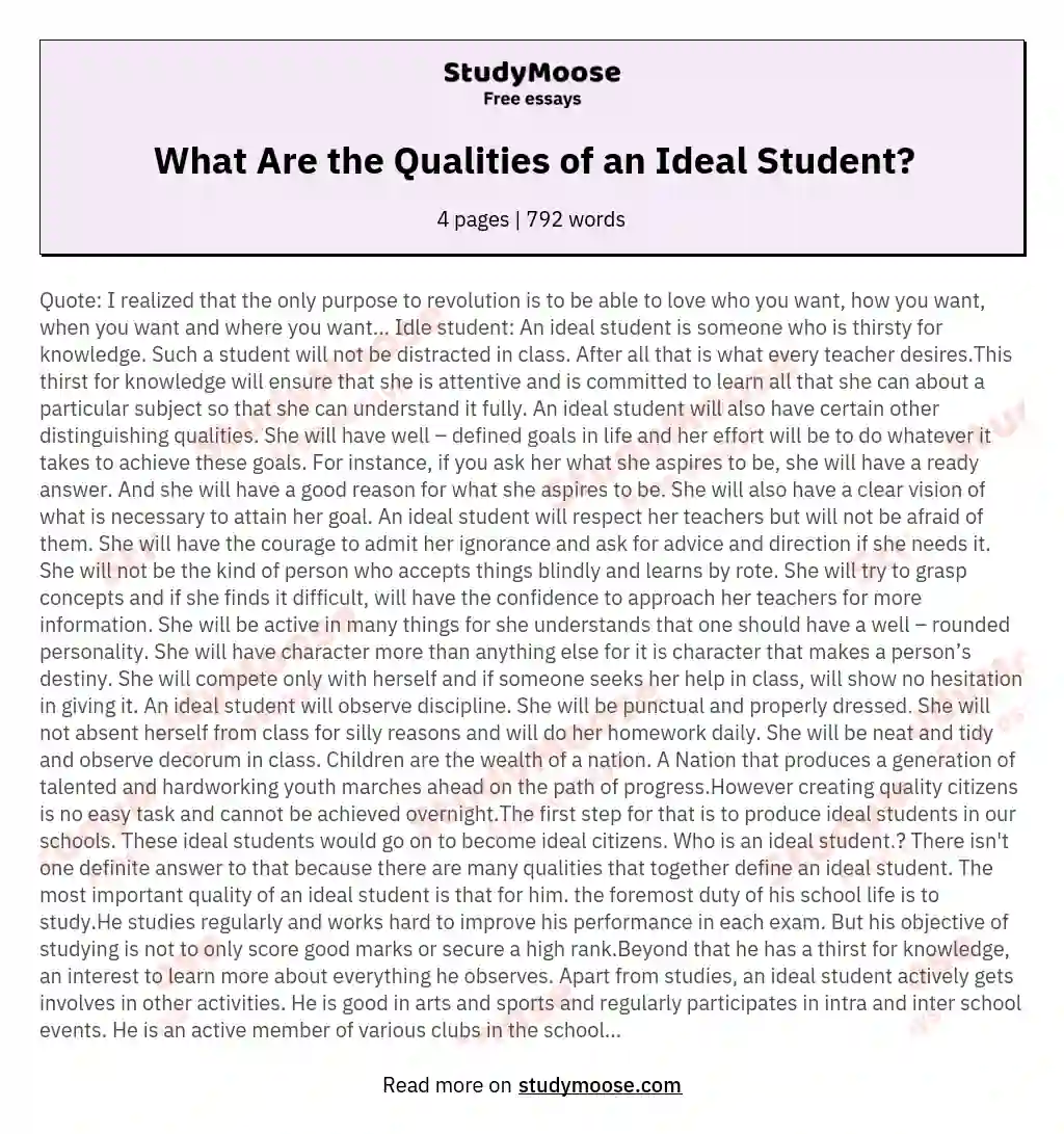 What Are the Qualities of an Ideal Student? essay