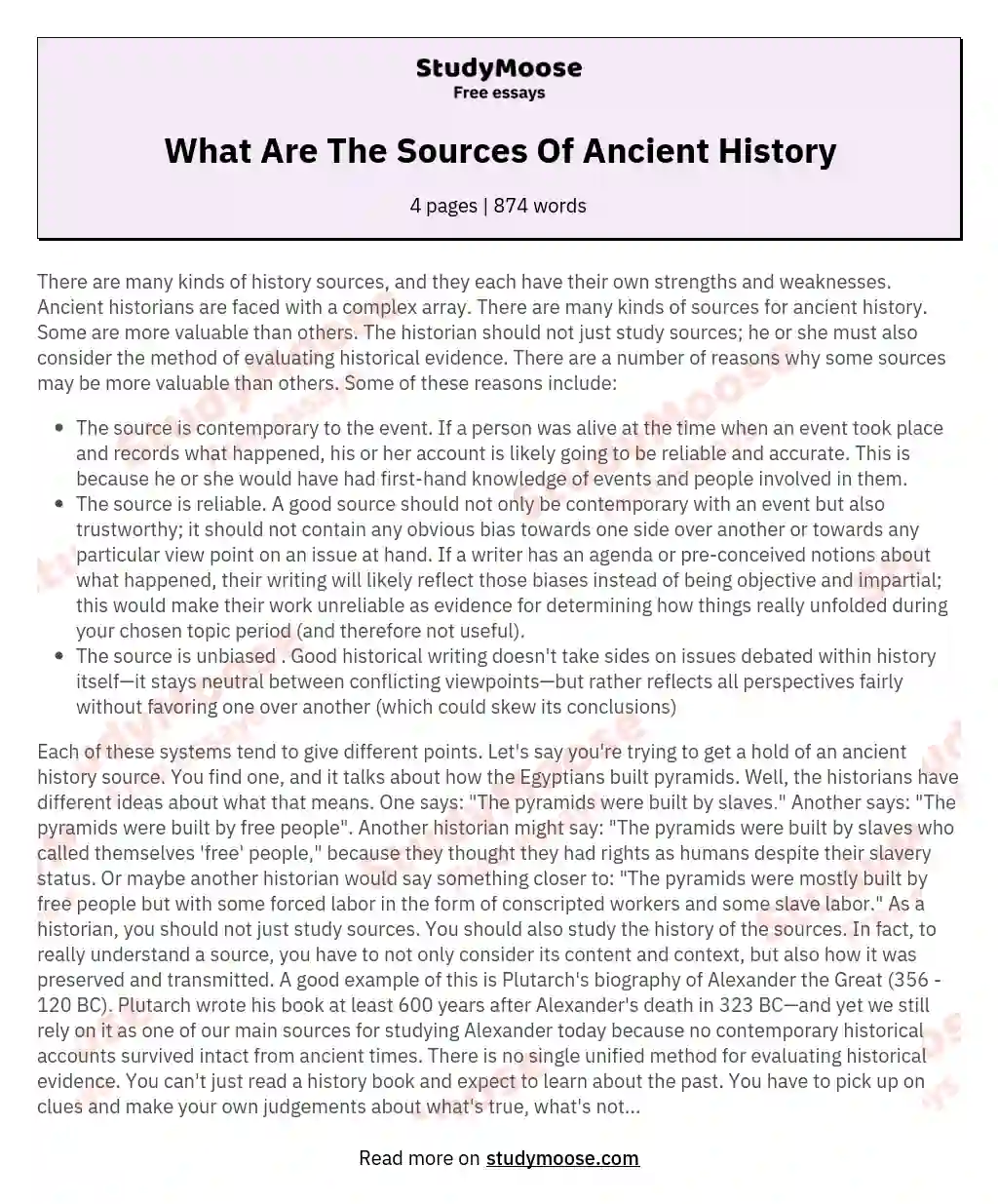 What Are The Sources Of Ancient History essay
