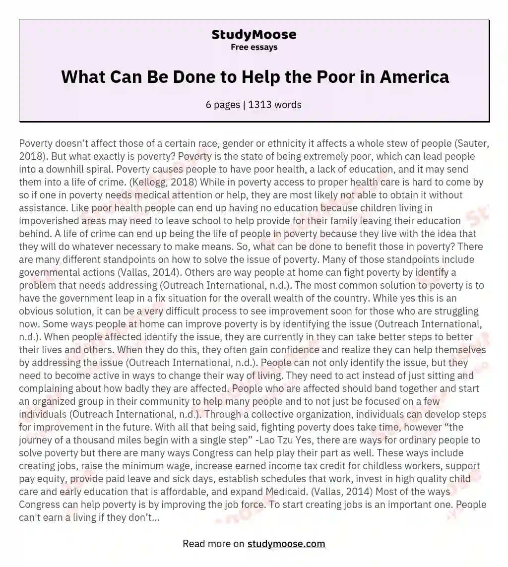 What Can Be Done to Help the Poor in America essay
