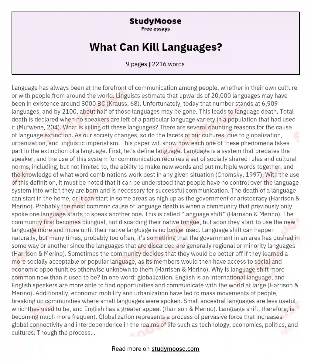 What Can Kill Languages? essay