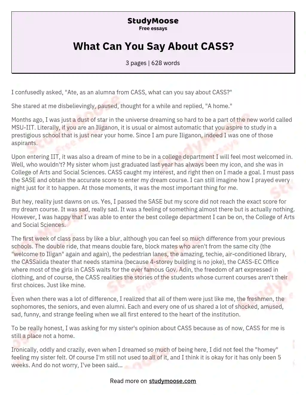 What Can You Say About CASS? essay