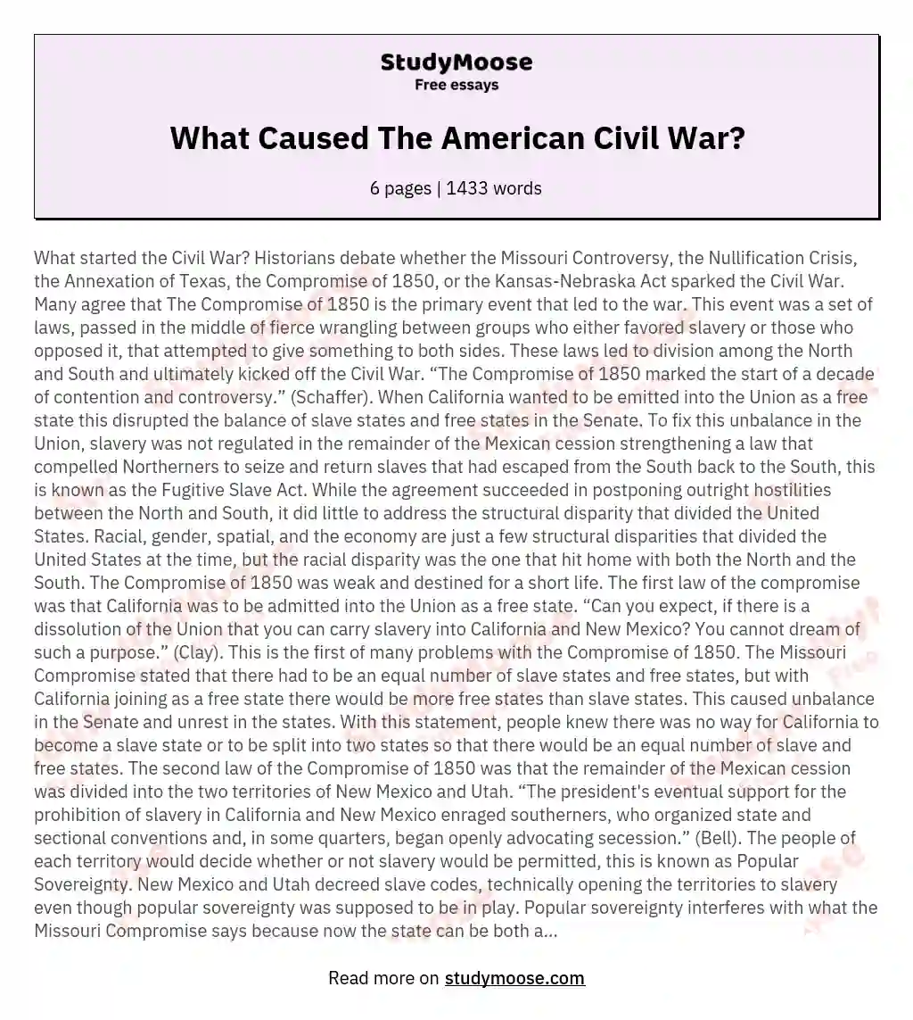 essay on what caused the civil war