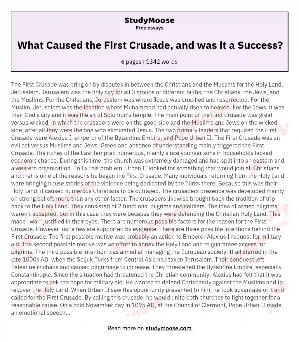 What Caused the First Crusade, and was it a Success? essay