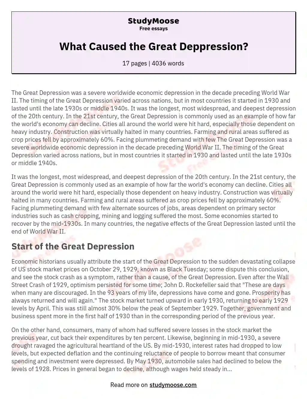 What Caused the Great Deppression? essay