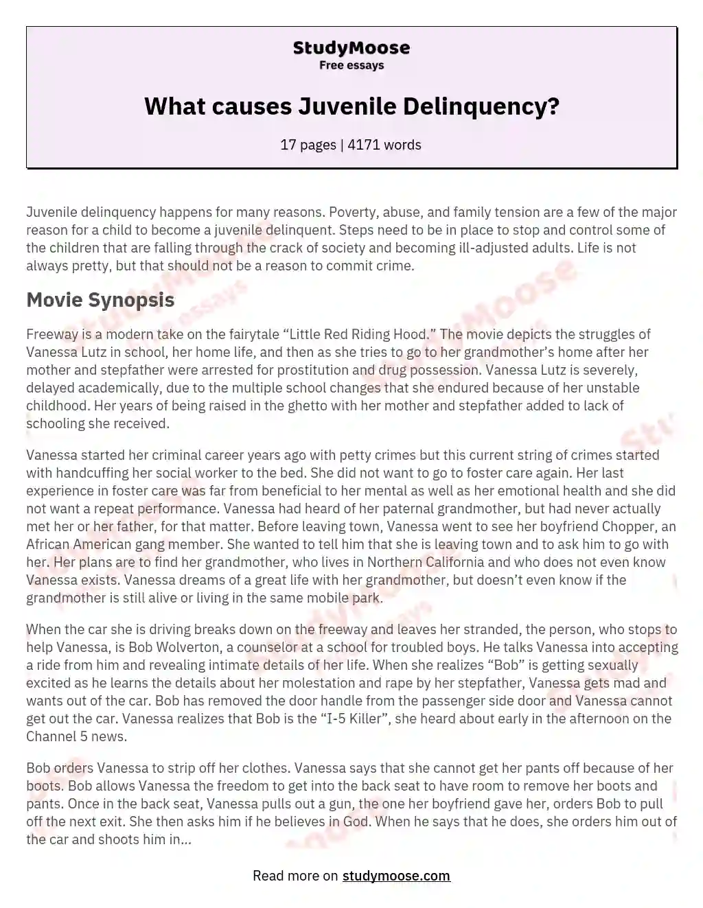 What causes Juvenile Delinquency? essay