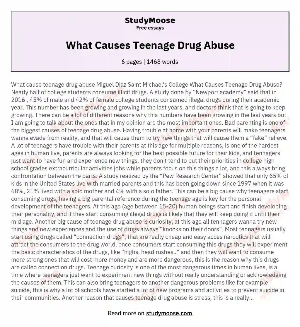 What Causes Teenage Drug Abuse essay
