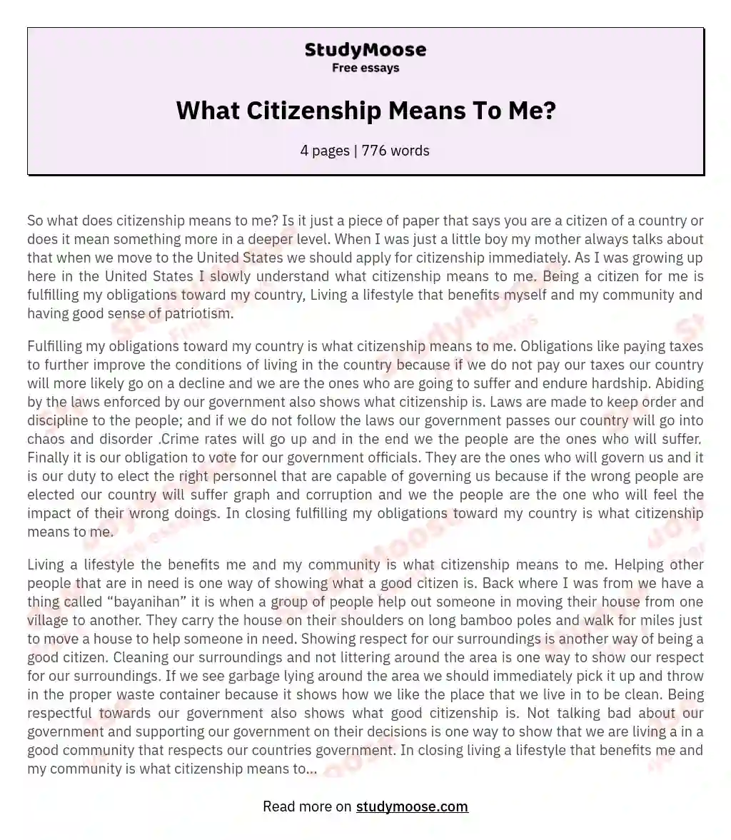 What Citizenship Means To Me? essay