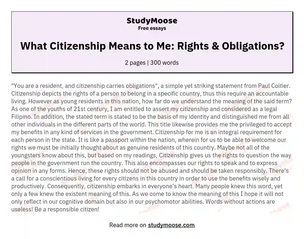 What Citizenship Means to Me: Rights & Obligations? essay