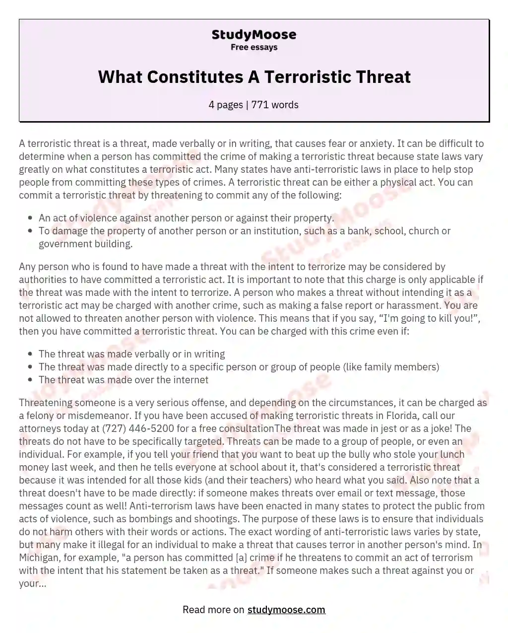What Constitutes A Terroristic Threat essay