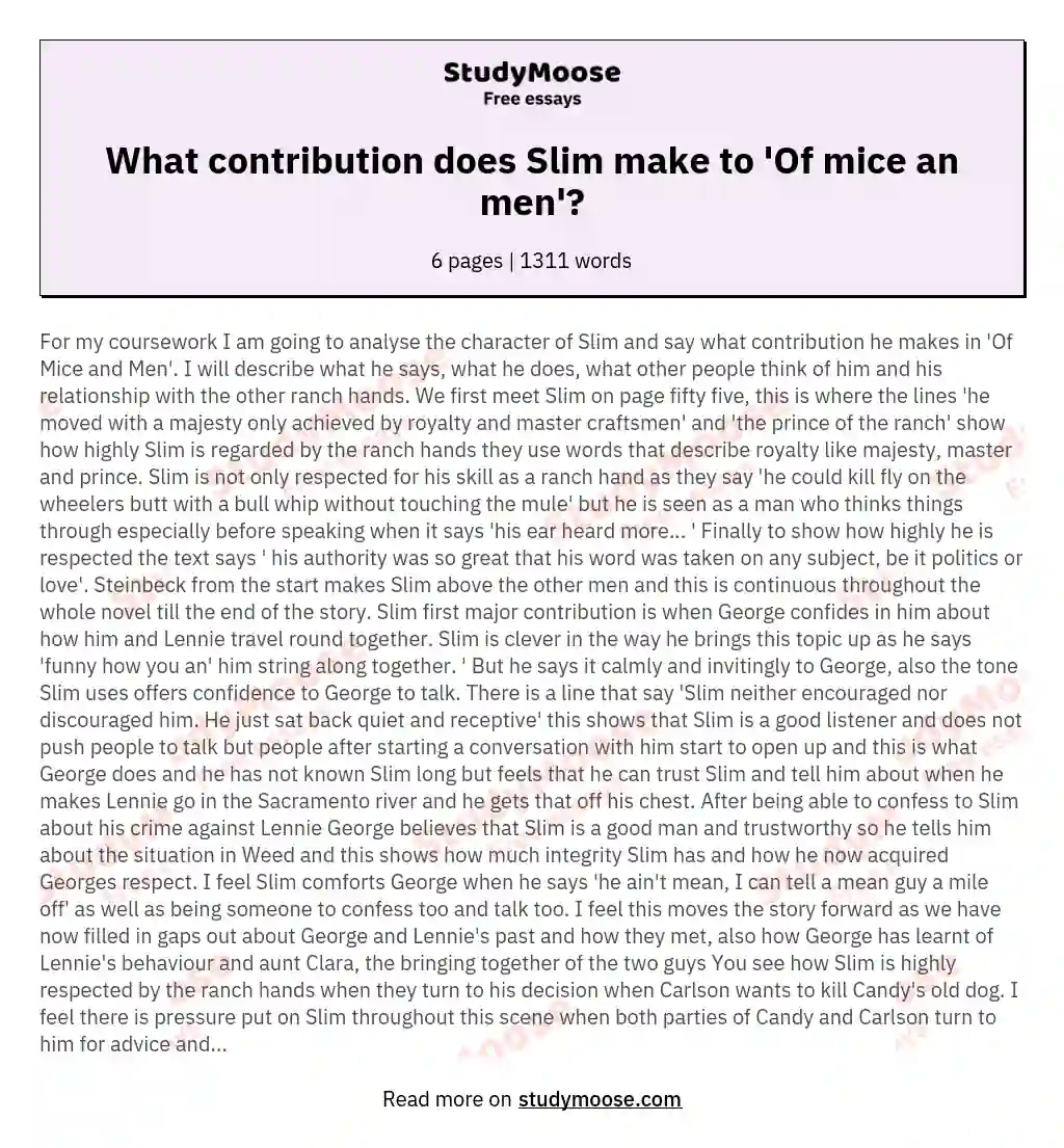 What contribution does Slim make to 'Of mice an men'?