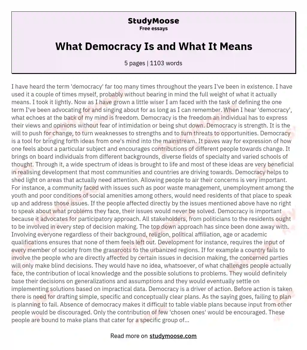 What Democracy Is and What It Means essay