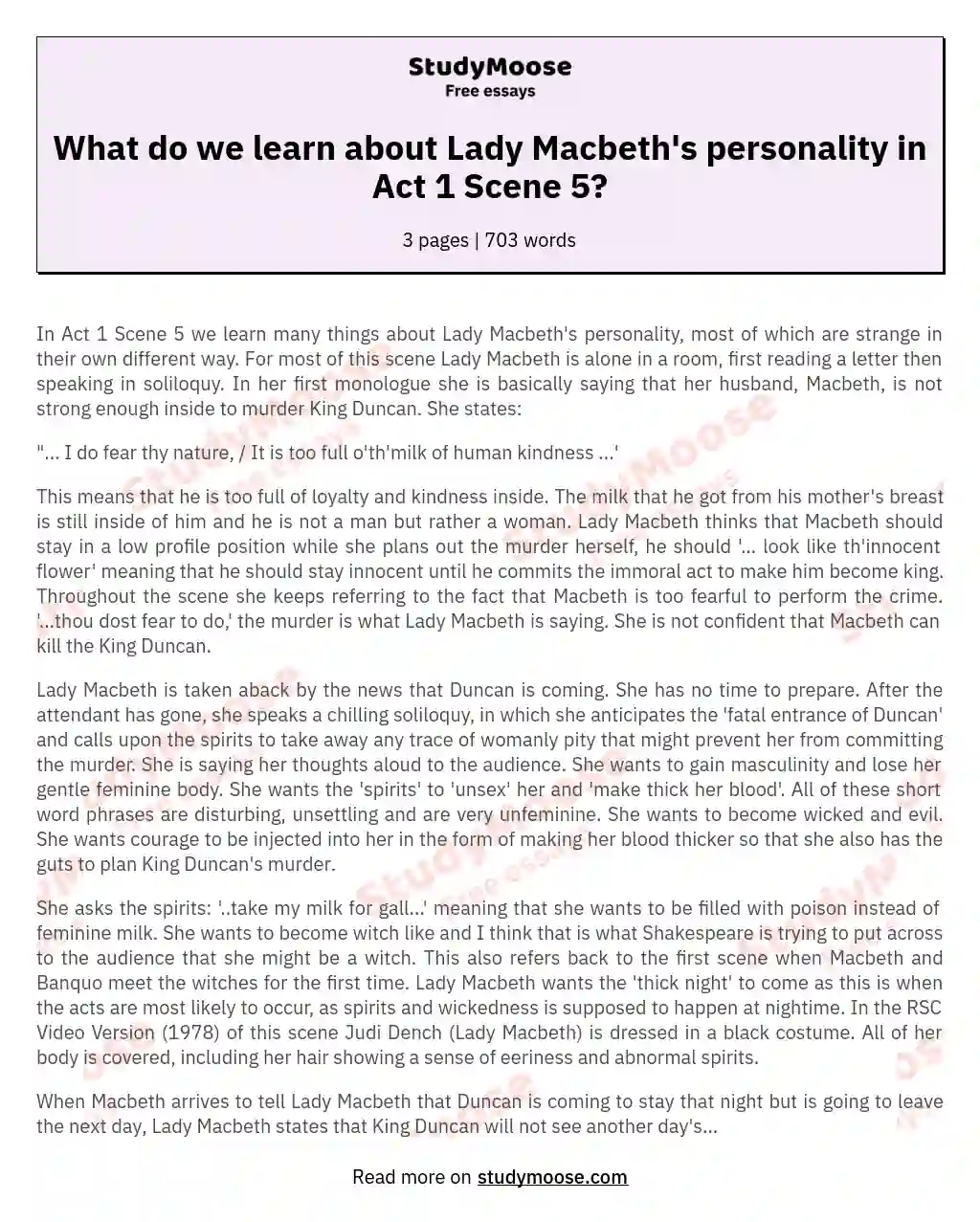 What do we learn about Lady Macbeth's personality in Act 1 Scene 5? essay
