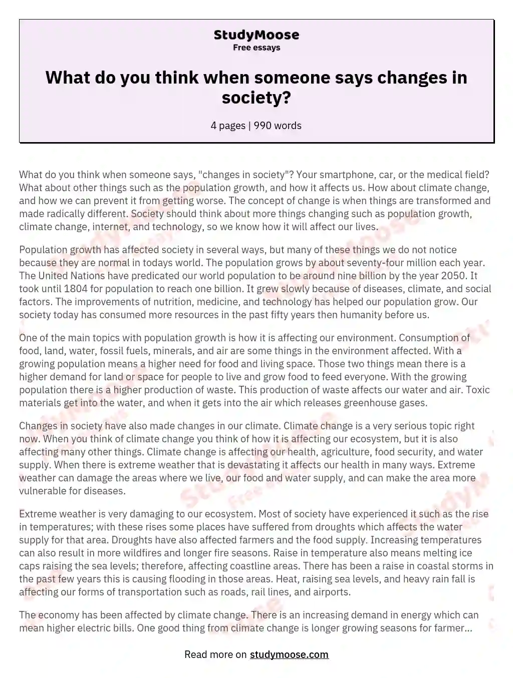 What do you think when someone says changes in society? essay