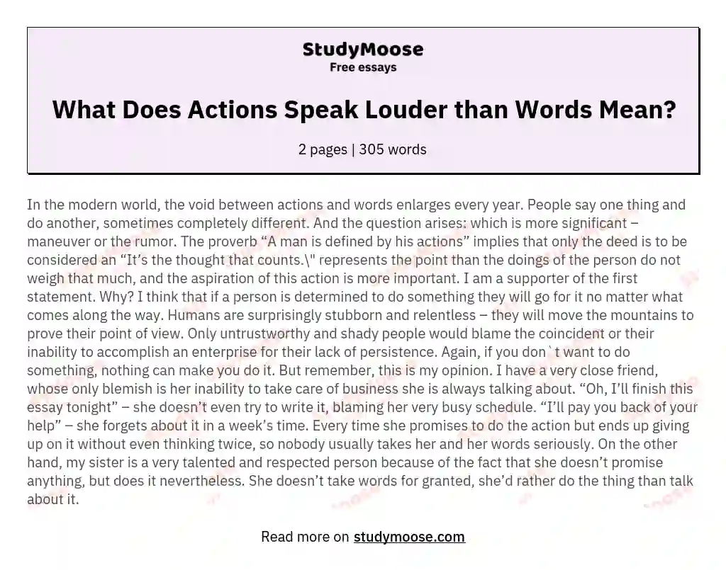 What Does Actions Speak Louder than Words Mean? essay