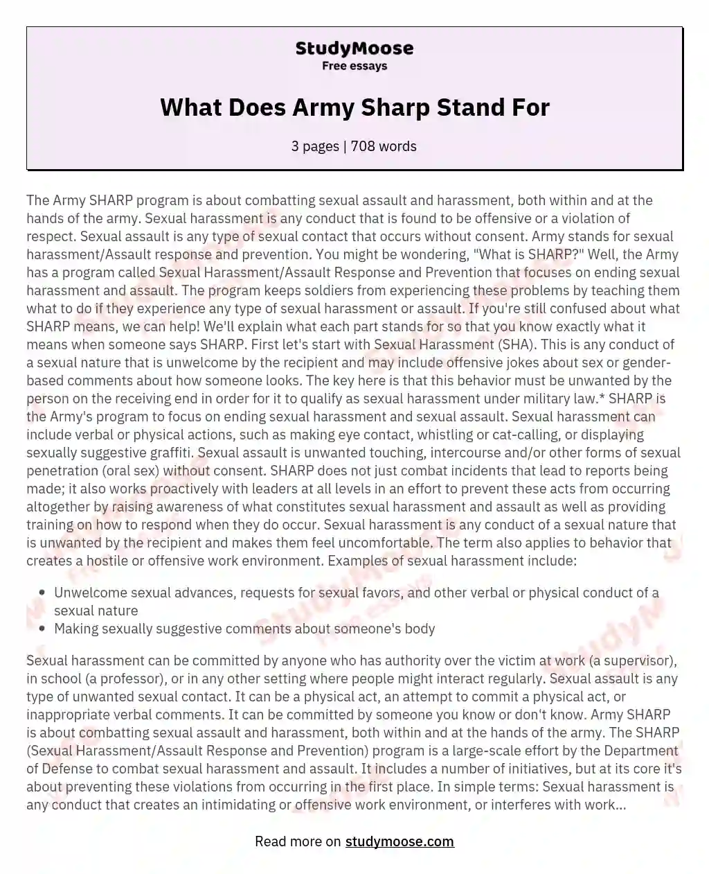 What Does Army Sharp Stand For essay