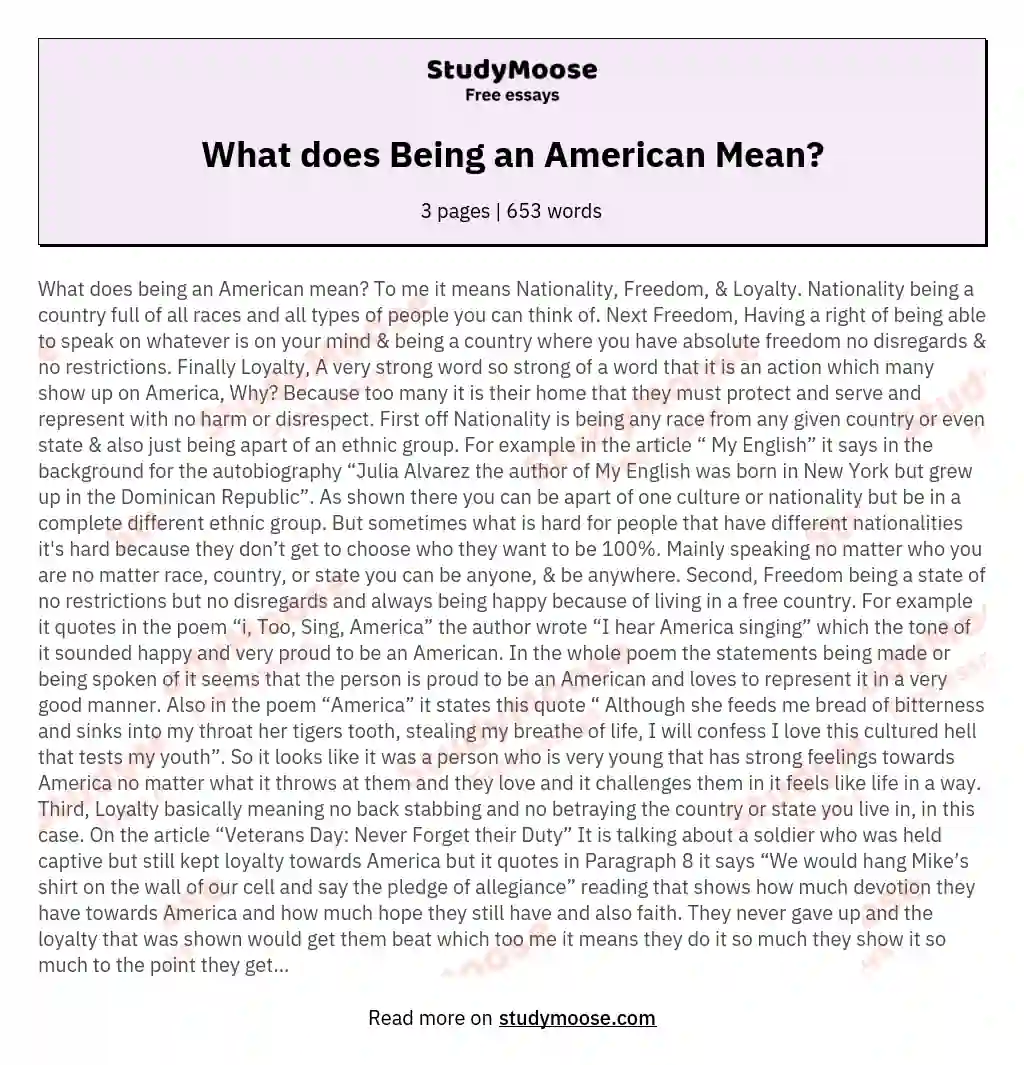 what does america mean to me essay