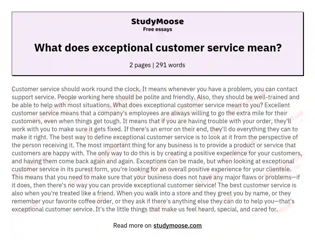 What does exceptional customer service mean? essay