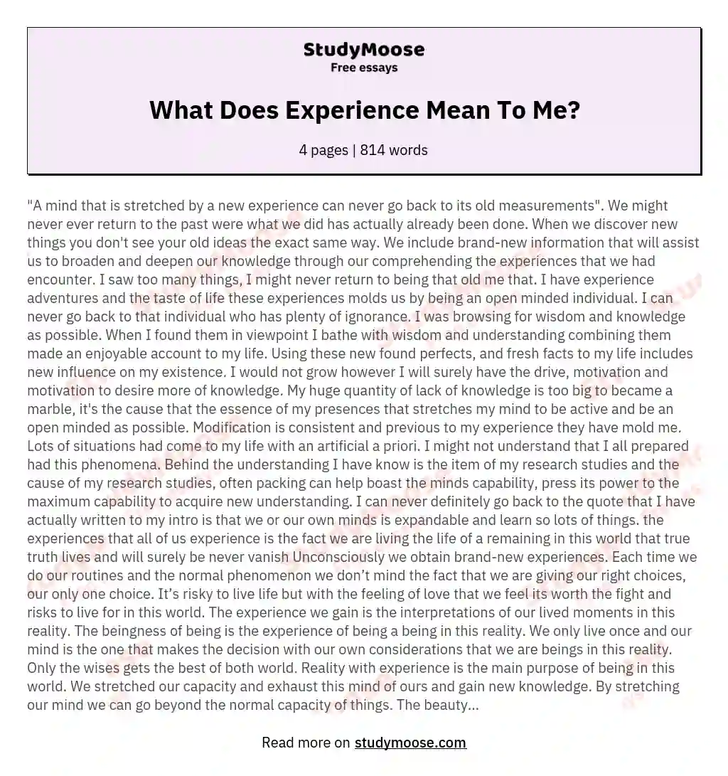 What Does Experience Mean To Me?