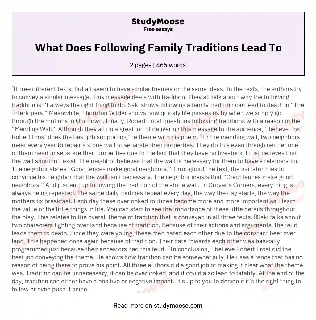 What Does Following Family Traditions Lead To essay