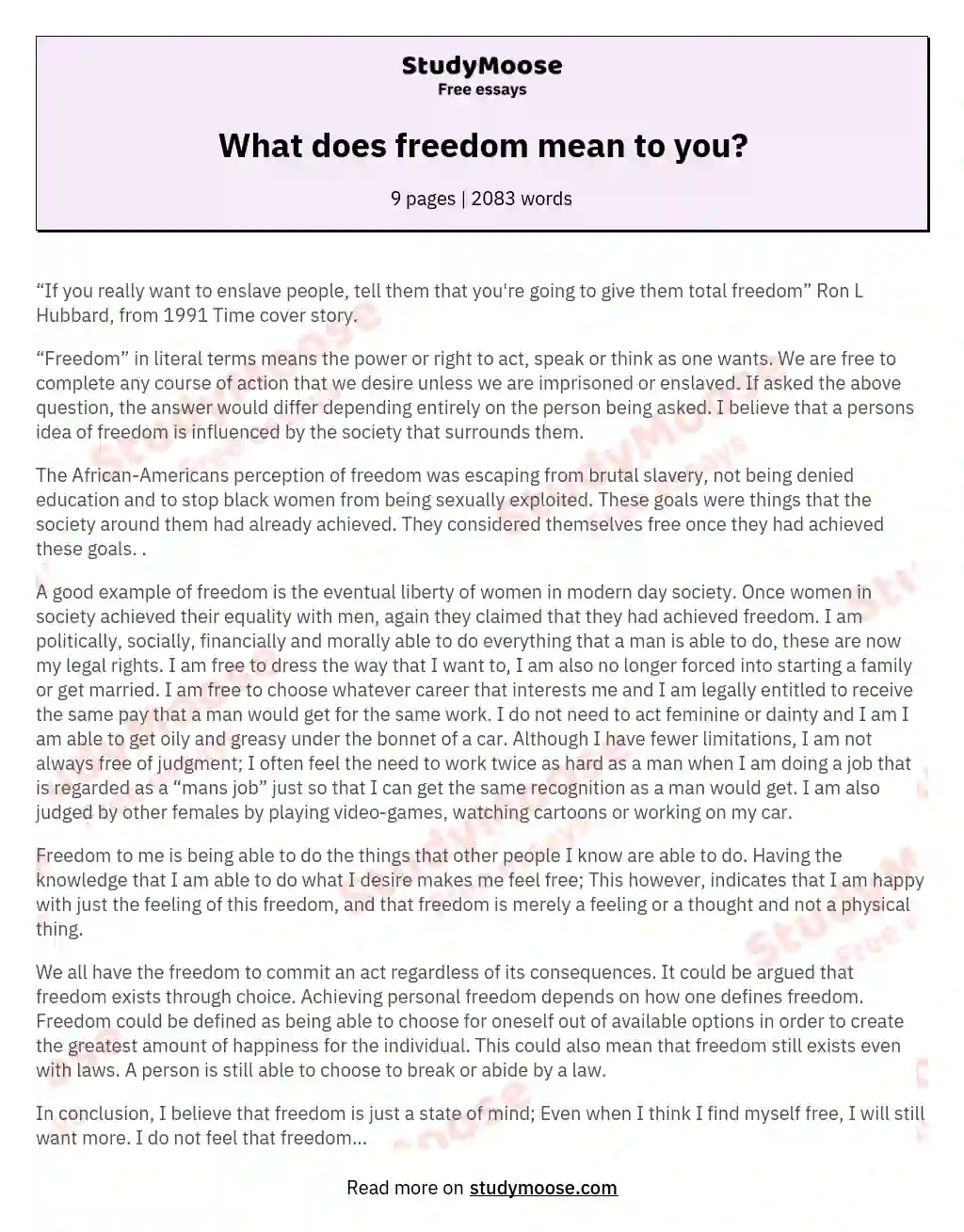 What does freedom mean to you? essay