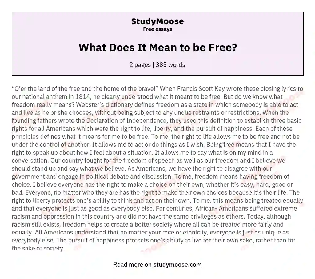 What Does It Mean to be Free? essay