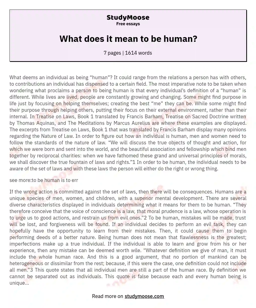 What does it mean to be human? essay