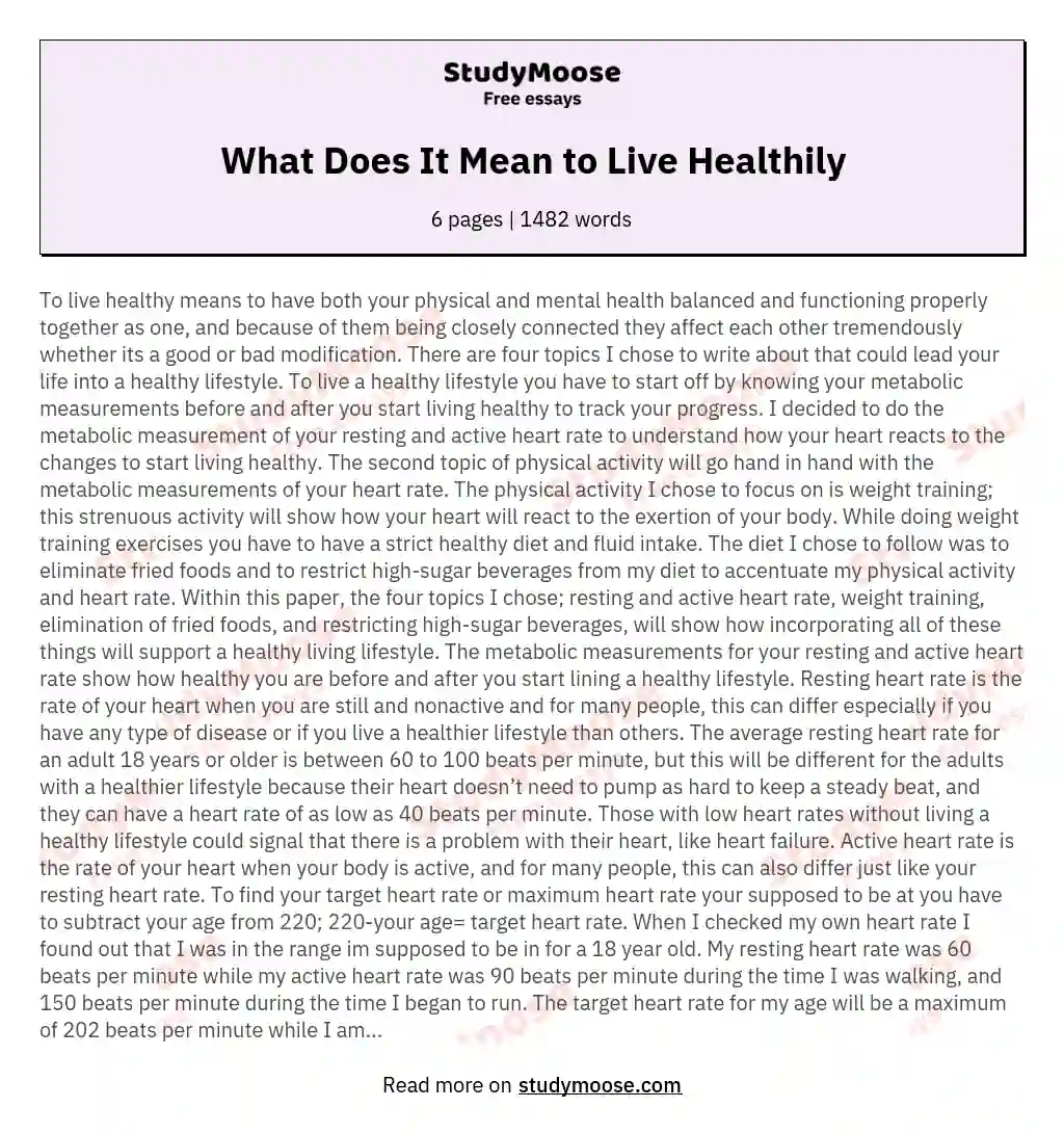 What Does It Mean to Live Healthily essay