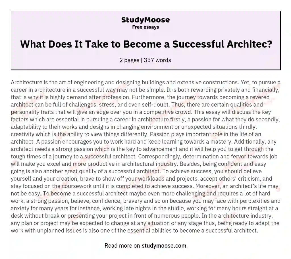 What Does It Take to Become a Successful Architec? essay