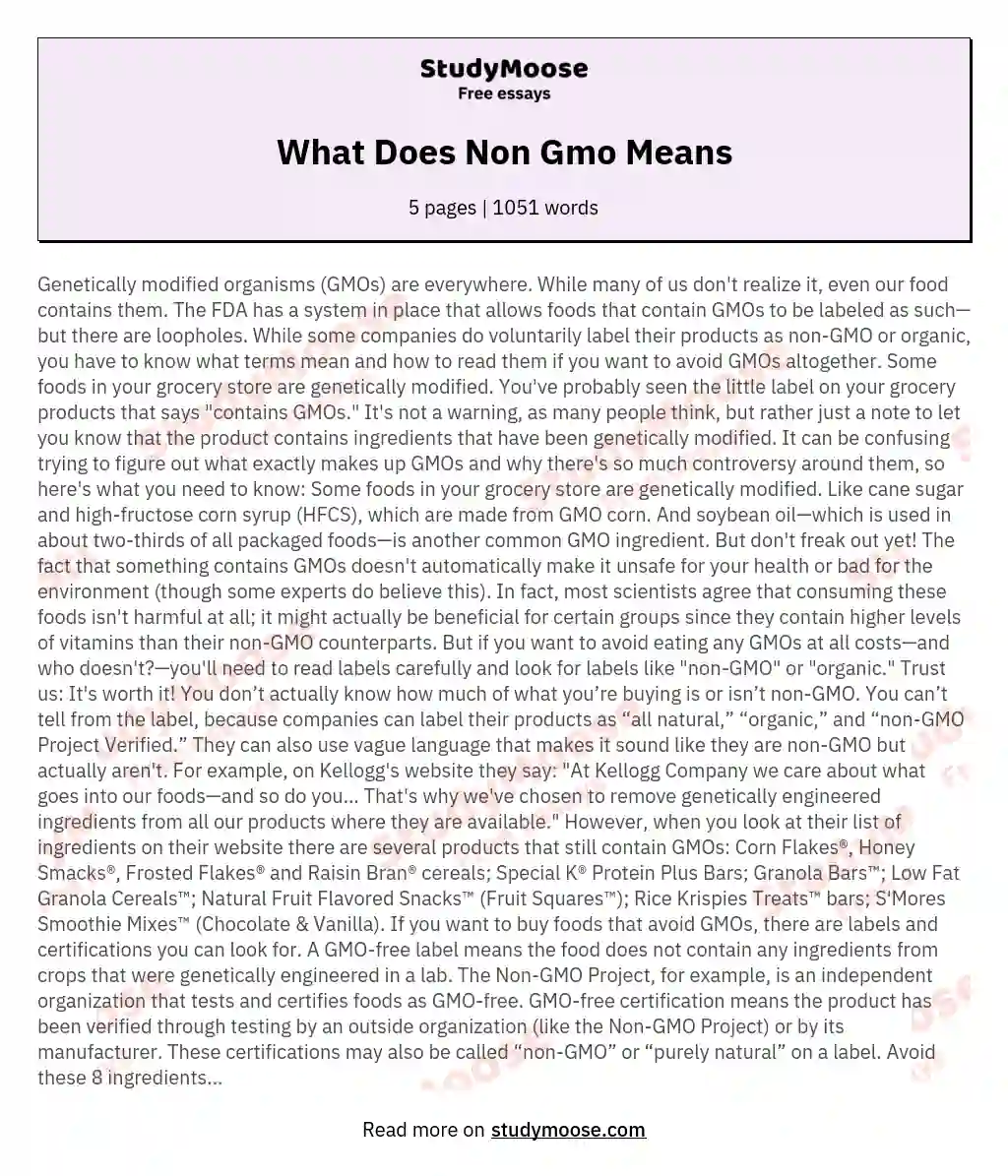 What Does Non Gmo Means essay