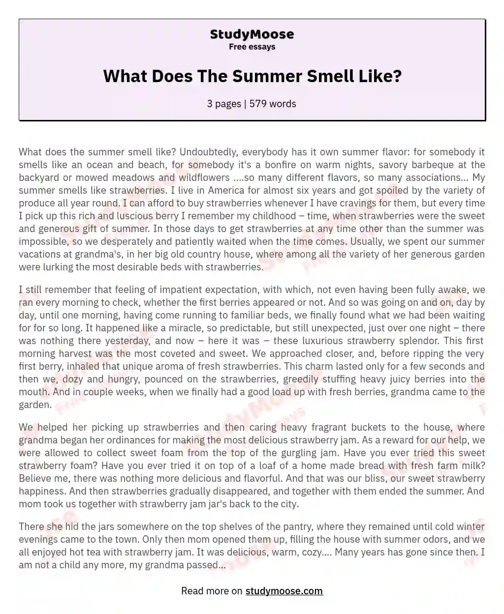 What Does The Summer Smell Like? essay