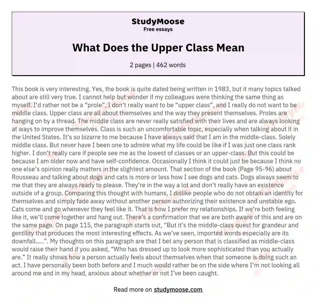What Does the Upper Class Mean essay