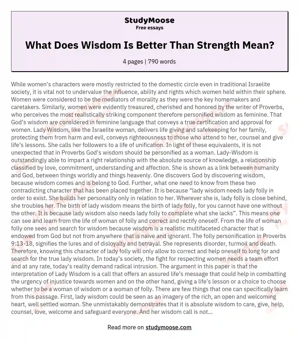 What Does Wisdom Is Better Than Strength Mean? essay