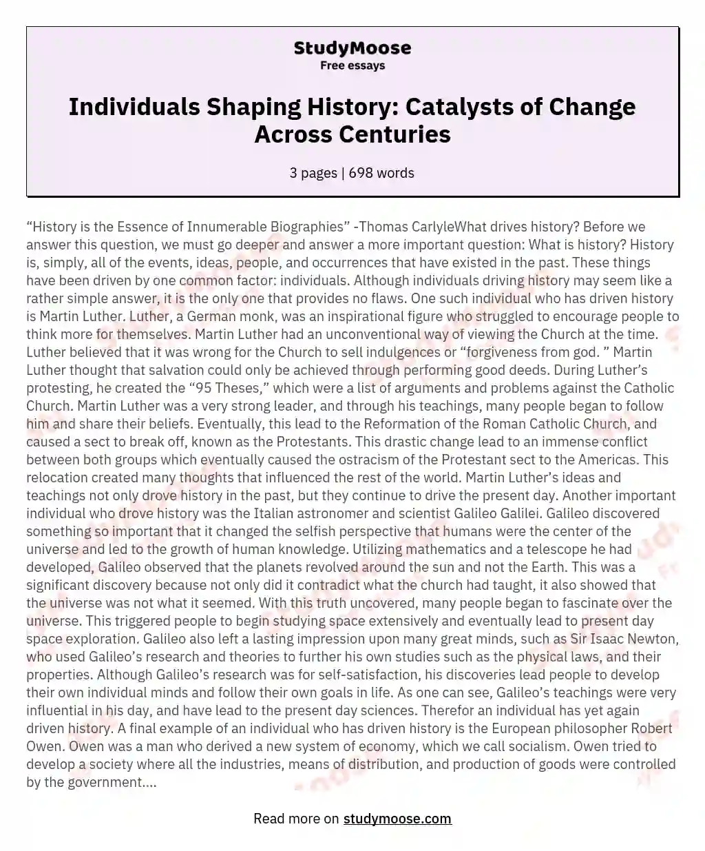 Individuals Shaping History: Catalysts of Change Across Centuries essay