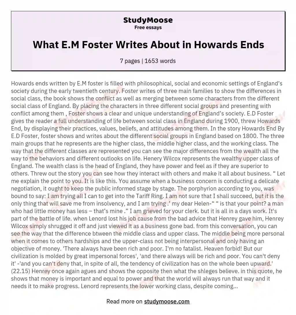 What E.M Foster Writes About in Howards Ends essay
