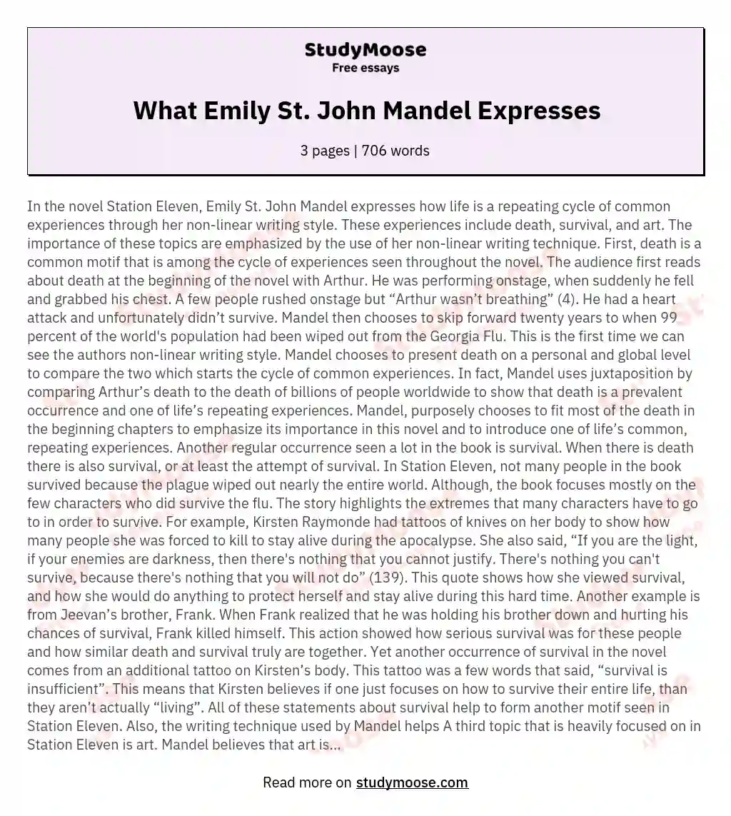 What Emily St. John Mandel Expresses essay