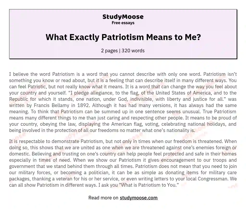 what does patriotism mean essay