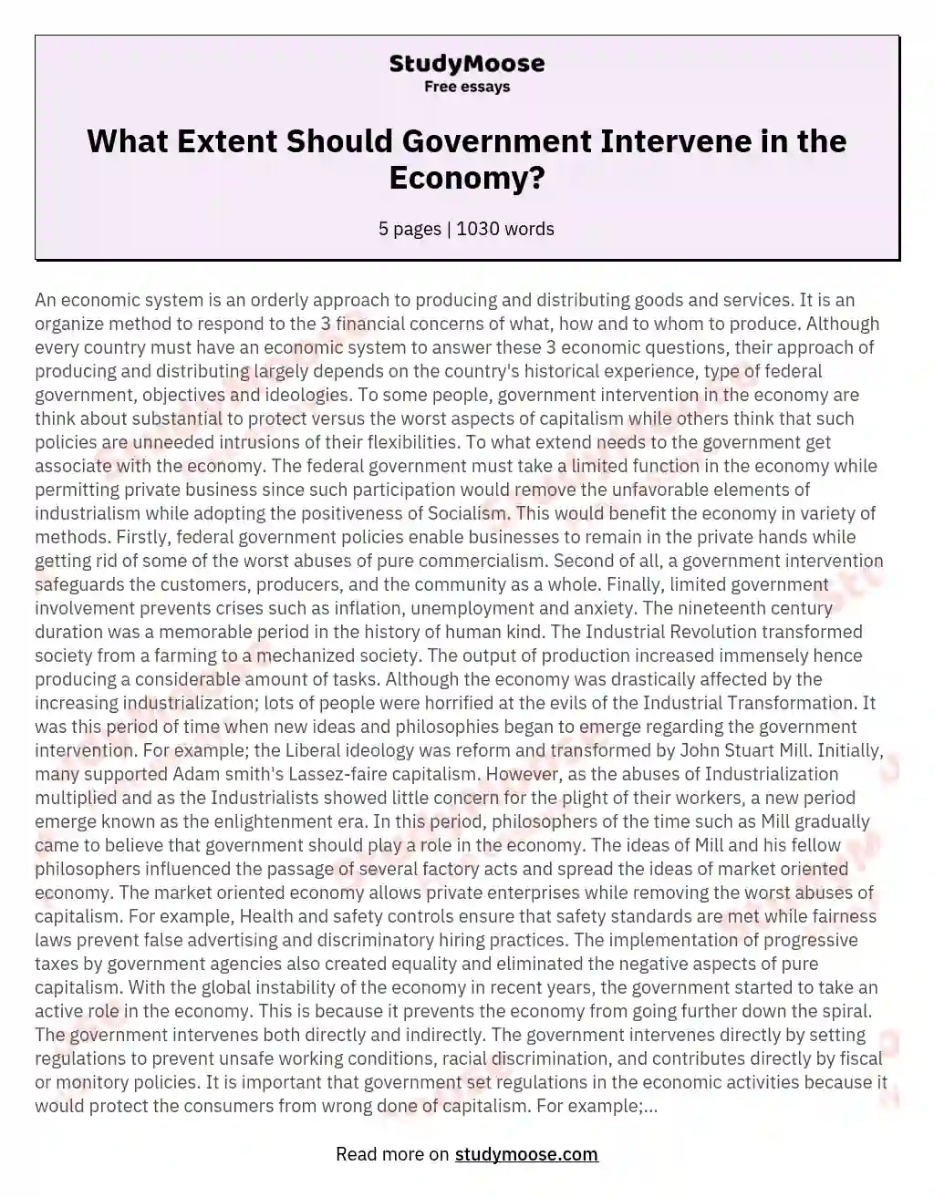 What Extent Should Government Intervene in the Economy? essay