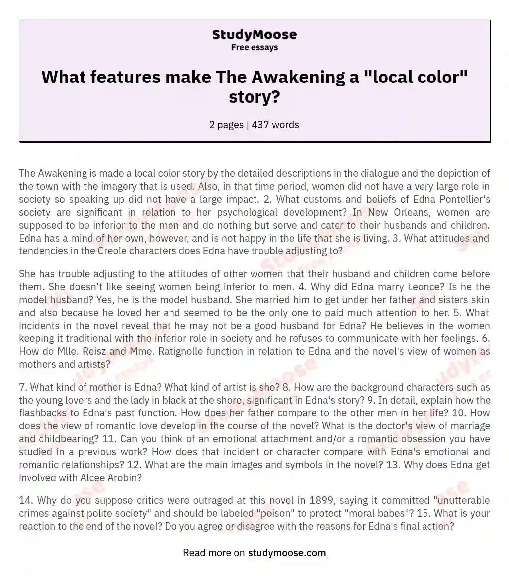 What features make The Awakening a "local color" story?