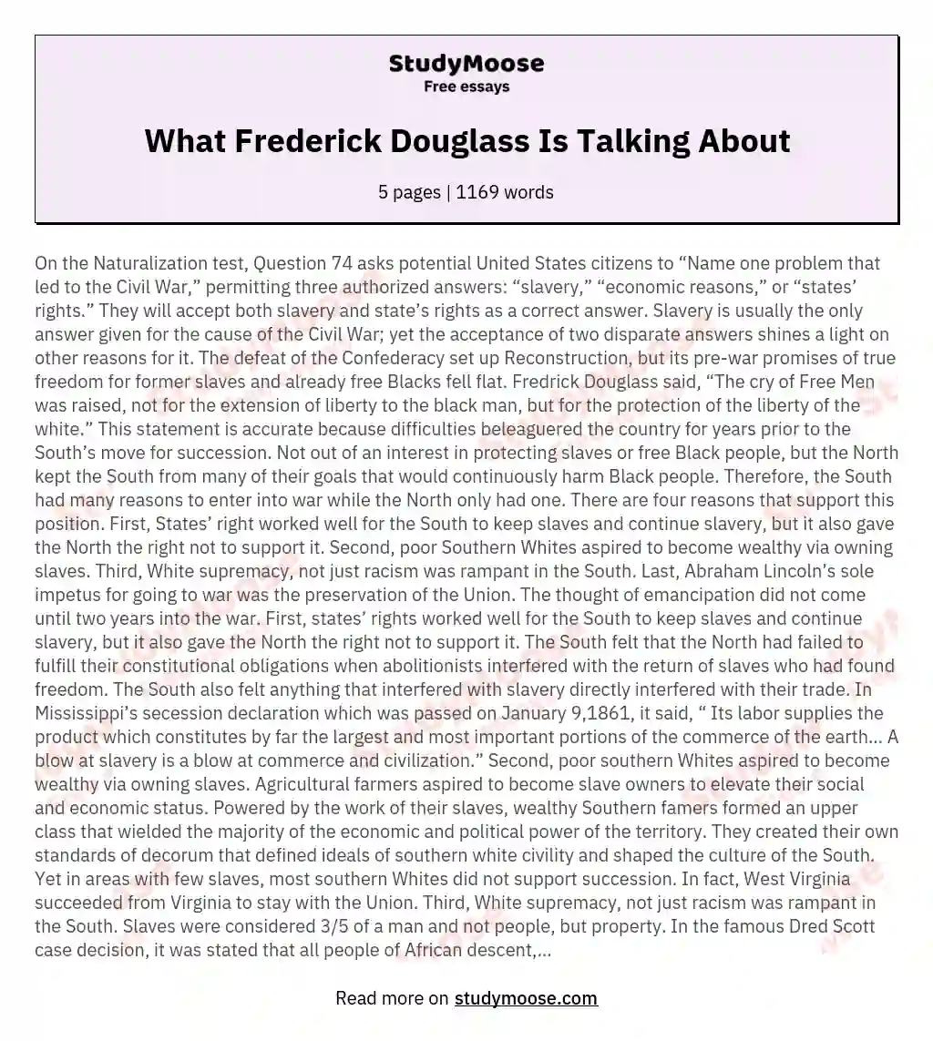 What Frederick Douglass Is Talking About essay