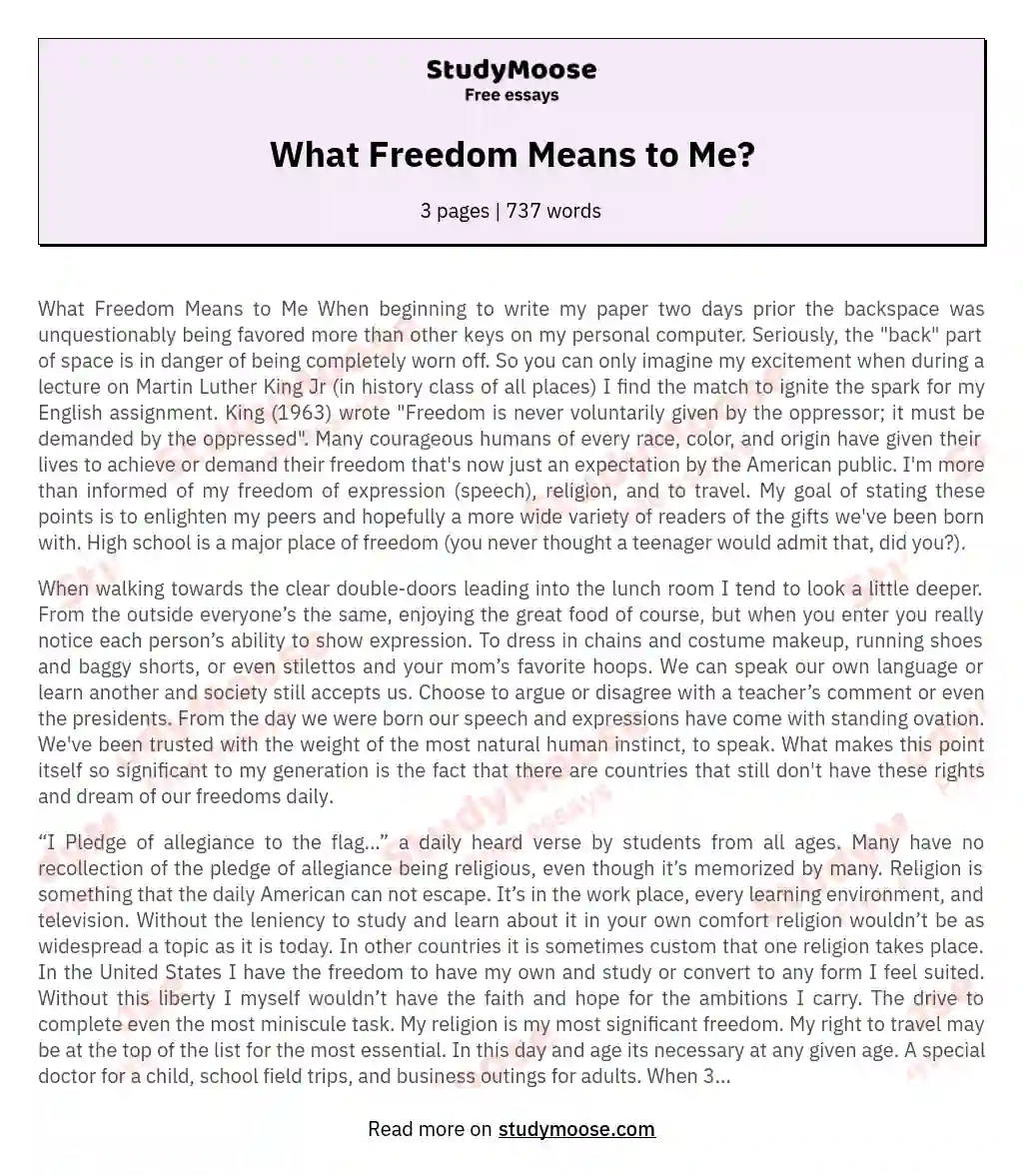 What Freedom Means to Me? essay