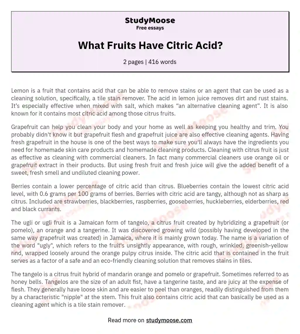 What Fruits Have Citric Acid? essay