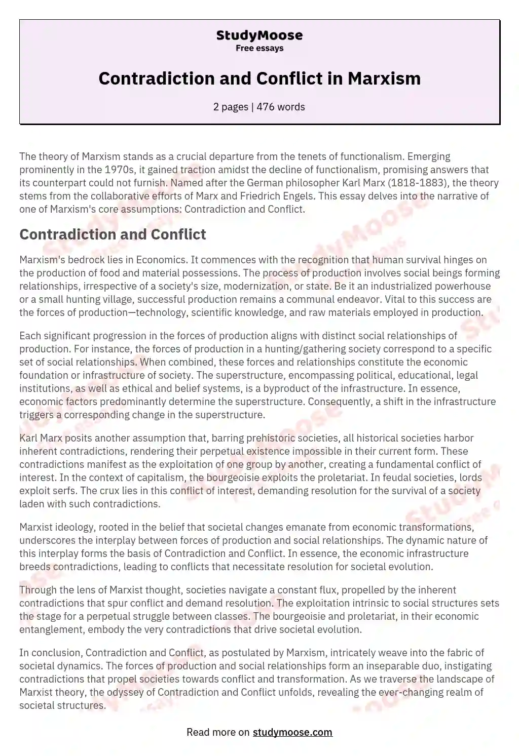 Contradiction and Conflict in Marxism essay