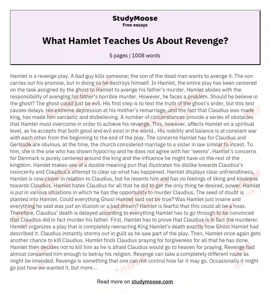 What Hamlet Teaches Us About Revenge? essay