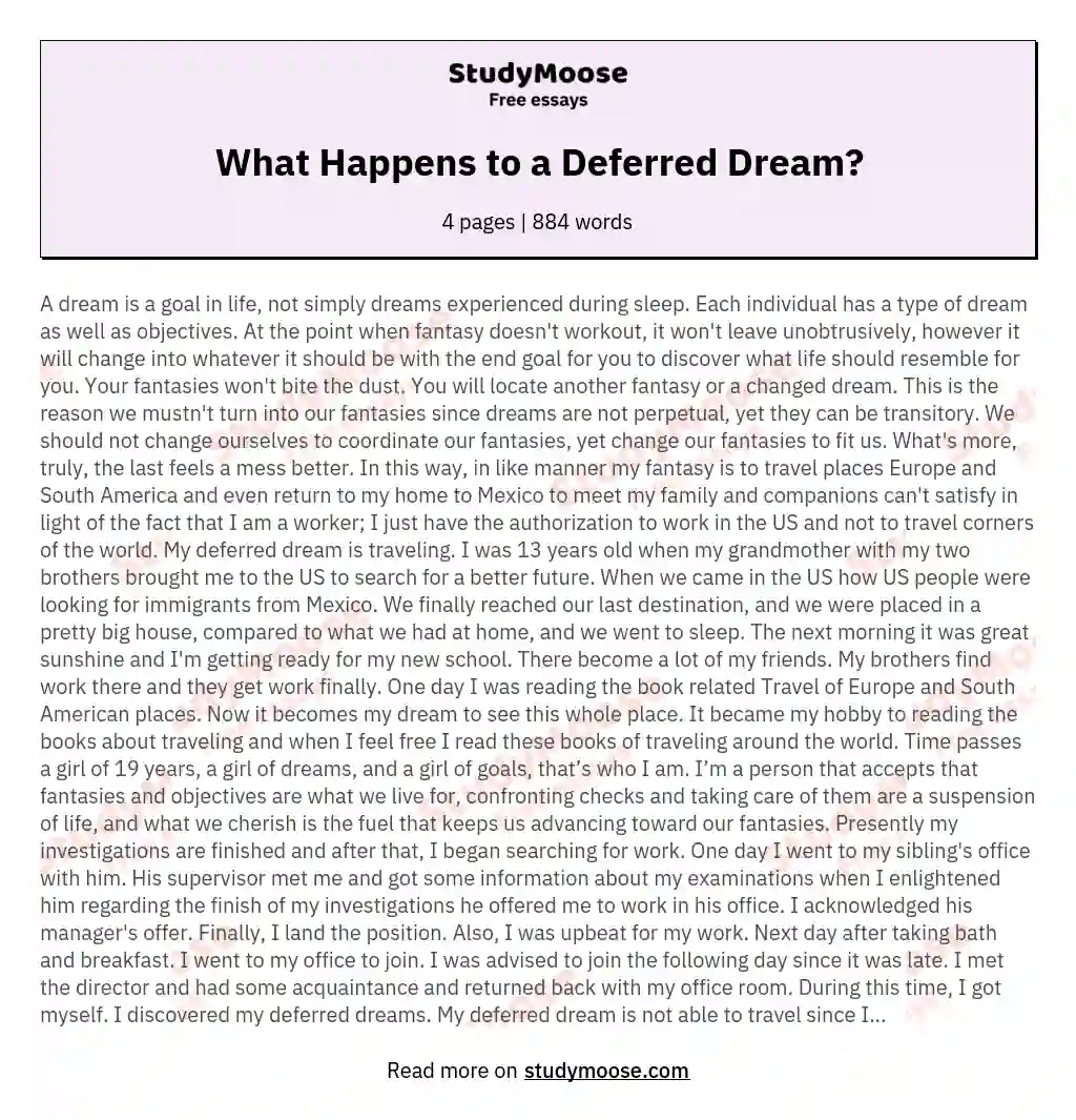 What Happens to a Deferred Dream? essay