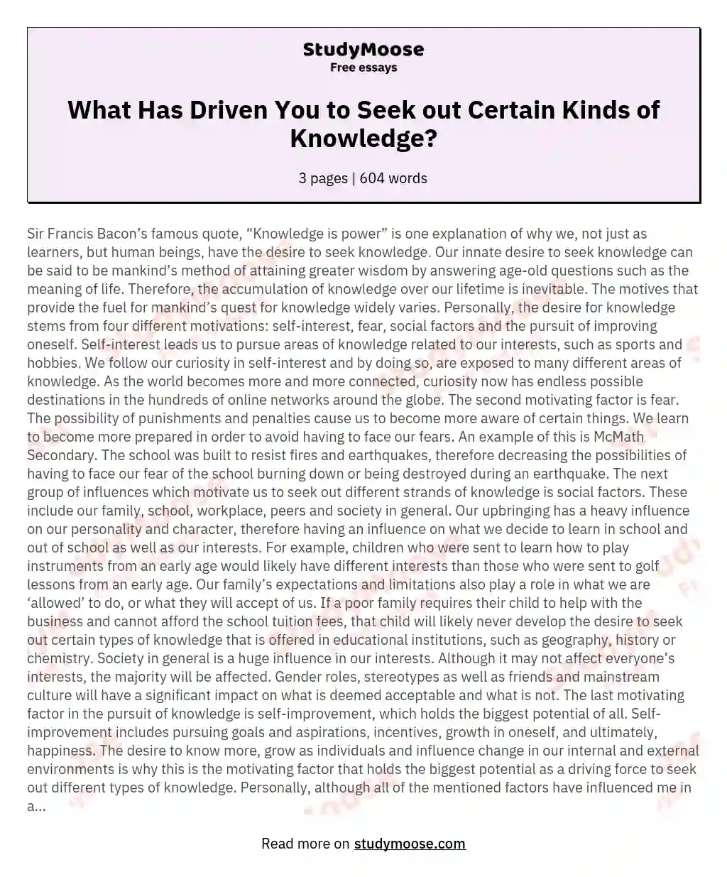 What Has Driven You to Seek out Certain Kinds of Knowledge? essay